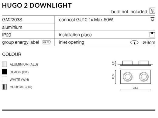 Точечный светильник Azzardo Hugo 2 Downlight GM2203 ALU (AZ1737), без вставки - Azzardo (Польша)