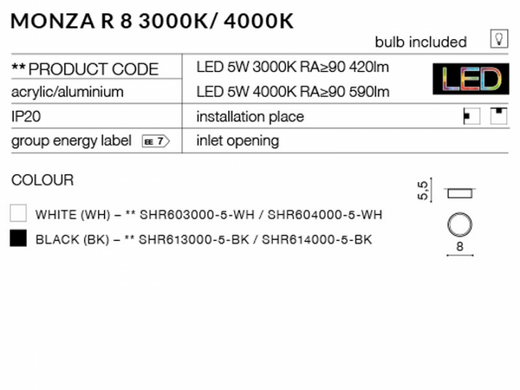 Точковий світильник AZzardo MONZA R 8 4000K - Azzardo (Польща)