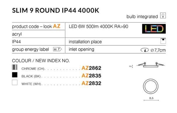 Светильник Azzardo AZ2832 Slim Round 9 LED 4000K - Azzardo (Польша)